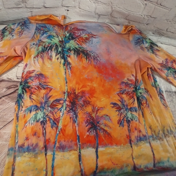 Leoma Longrove Palm Tree XL Tunic Watercolor Palm Trees Scoop Quarter Sleeve Top - Picture 13 of 16